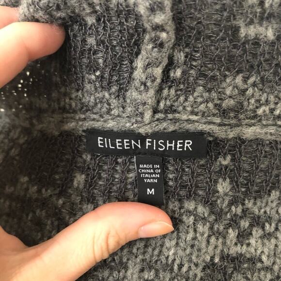 Eileen Fisher Patterned Open-Front Grey Wool Camel Blend Cardigan Sweater - Picture 4 of 6